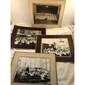 4 Vintage Catholic School Photo with Cardboard Art Deco Mat 1940-1950's